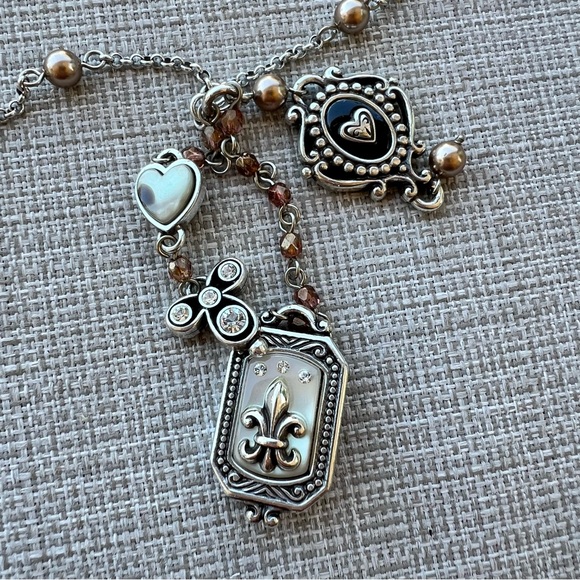 Brighton Charm Necklace Faux Pearls Fleur De Lis Victorian Beaded Retired Long - Picture 6 of 6